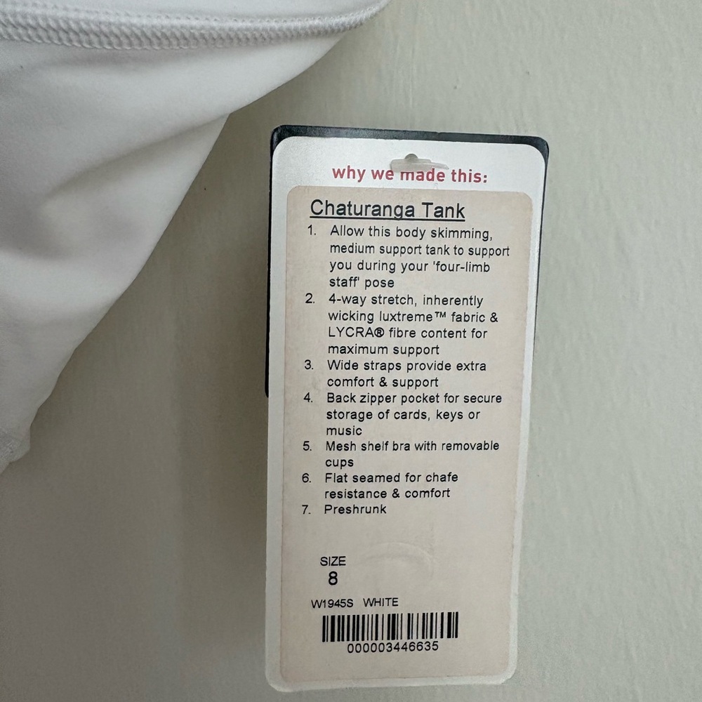 LuluLemon Chaturanga Tank Top in White NEW - Picture 4 of 13
